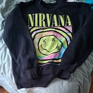 NIRVANA Black Sweatshirt with Multicolor Smiley Design